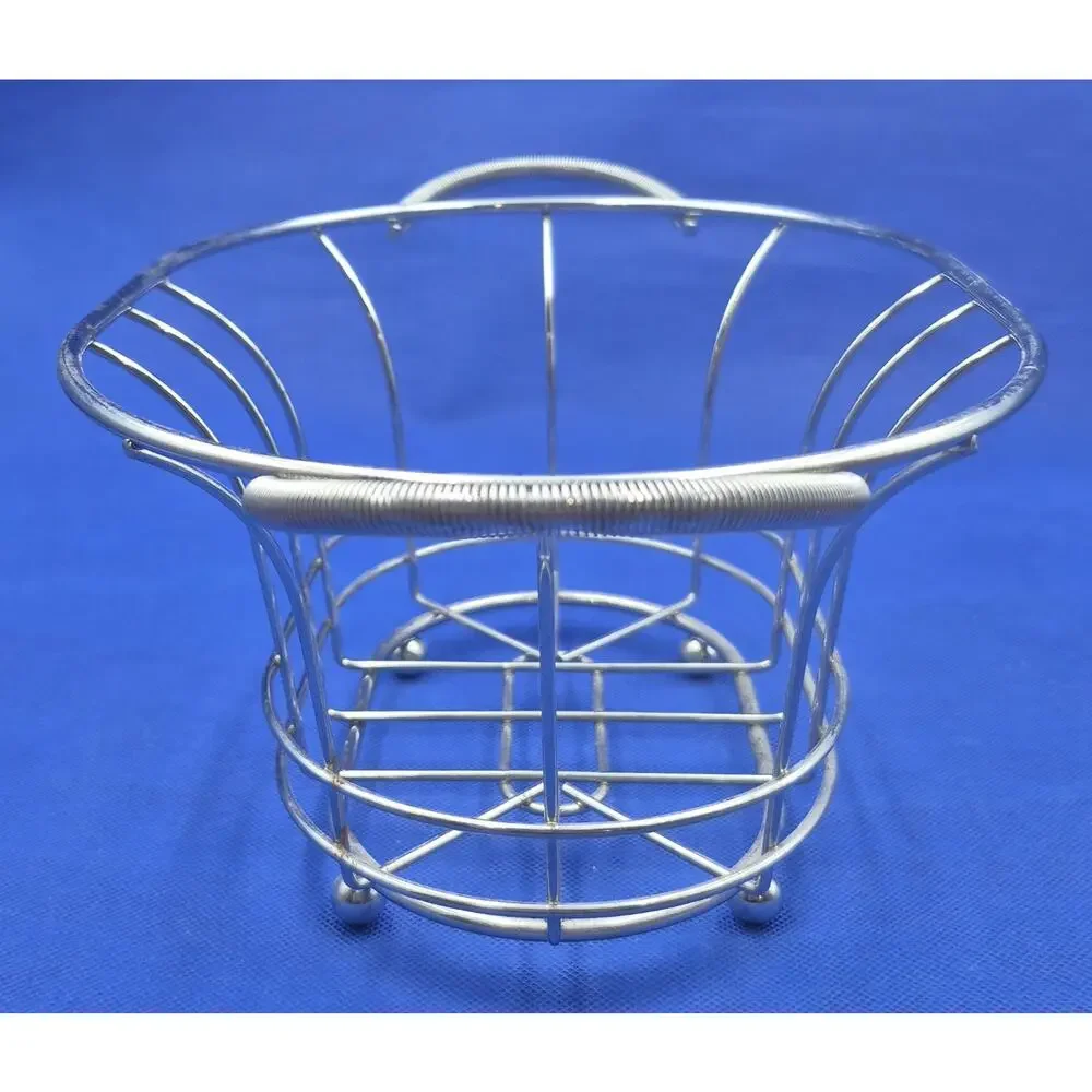 Chrome Oval Fruit Basket Raised Ball Feet Coiled Wire Handles 12x8x5.5